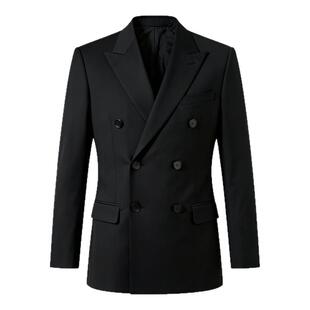 高端双排扣西服男士套装黑色高级商务正装结婚新郎礼服西装外套