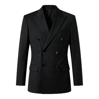 高端双排扣西服男士套装黑色高级商务正装结婚新郎礼服西装外套