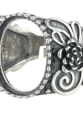 纯银霸气风蜜蜡绿松石戒指空托