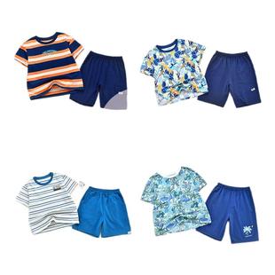 威奇猫夏季莫代尔竹节棉男童儿童T恤短裤两件套外出套装中大童