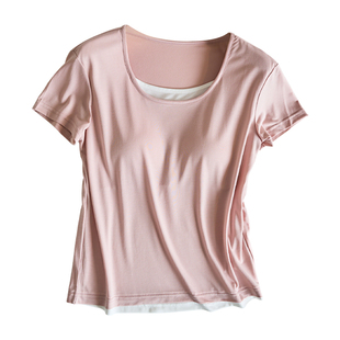 带胸垫睡衣女夏季薄款椰油优可丝短袖防凸点可外穿凉感家居服上衣