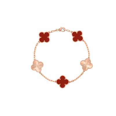 9.9新梵克雅宝Vintage Alhambra五枚玉髓玫瑰金女款手链