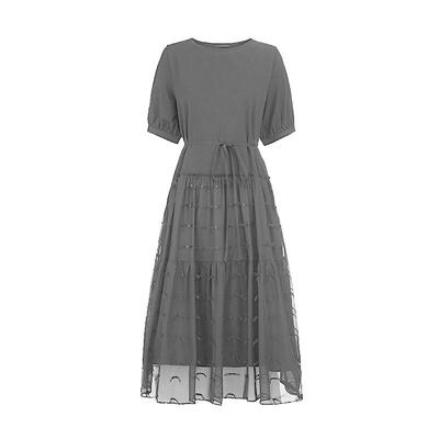 sdeer圣迪奥女装圆领印花收腰不规则中袖连衣裙S252Z1219