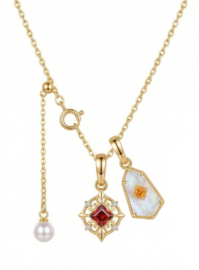 《琳琅丝路》原创设计S925纯银多宝项链天然石榴石珍珠贝母法式新