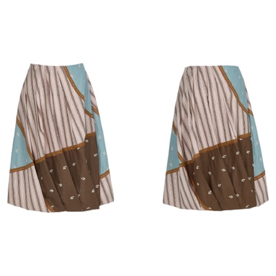 PALAVAS新品印花拼接百褶半身裙