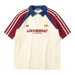 Unvesno (UN)  马柏全同款 解构拼接运动polo短袖宽松T恤夏季美式