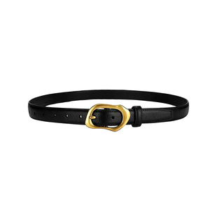 LIBEYA真皮细腰带女黑色金扣设计感小众百搭配牛仔裤皮带牛皮裤带