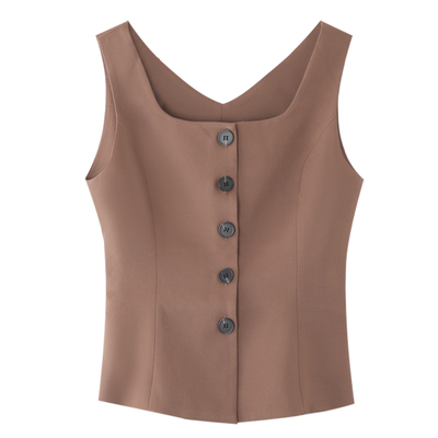 叠穿栗棕背心马甲叠穿复古马甲