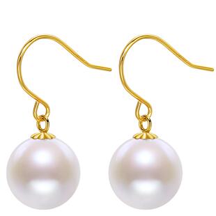 海蒂珠宝 柳侬8-9mm光泽像Akoya的淡水珍珠耳环女耳饰送女友18K金