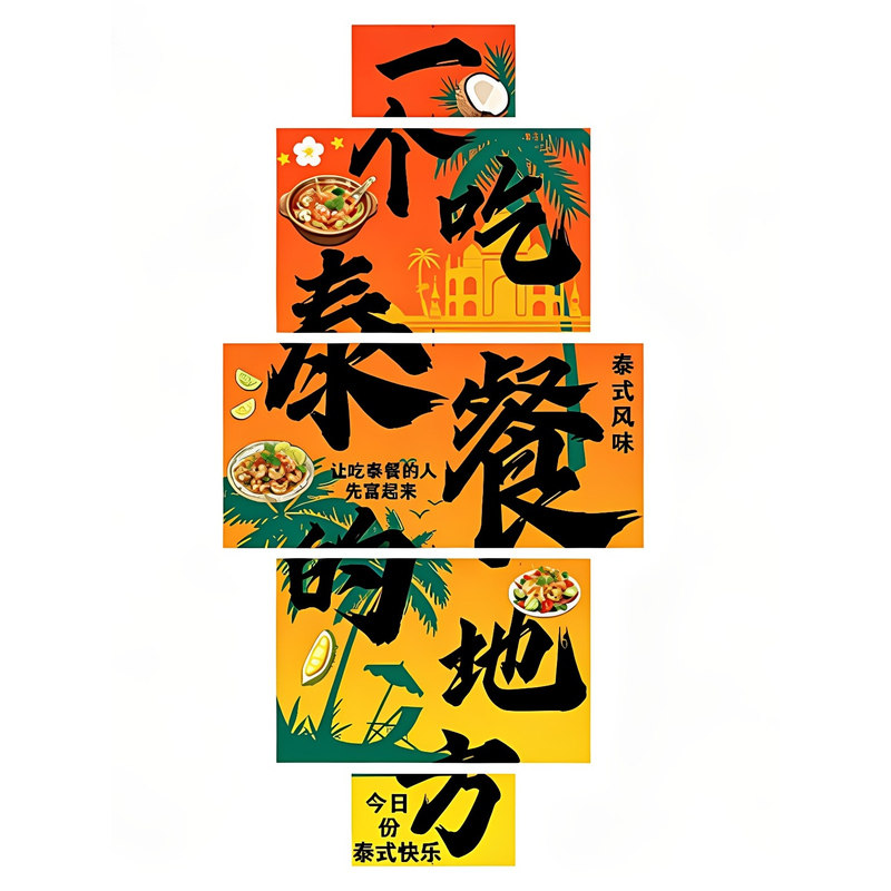 网红泰式东南亚餐厅广告柱贴
