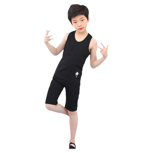 六一儿童节男童夏季舞蹈服男孩黑色短袖比赛练功拉丁舞演出服套装