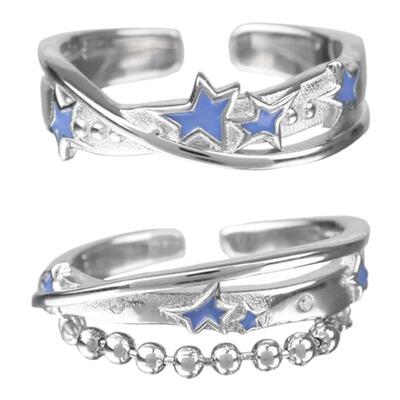 纯银冷淡蓝色星星戒指