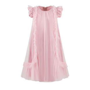 Little Naive儿童连衣裙夏季新款流光缎飞袖网纱裙女童甜美蛋糕裙
