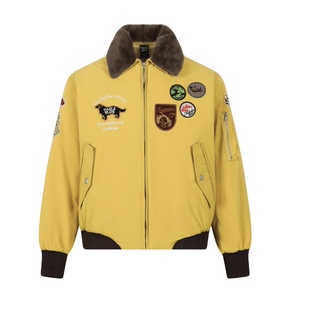 SAIMT美式复古毛领外套飞行员夹克徽章刺绣保暖派克棉服冬季加厚