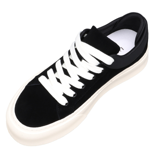 翻毛皮男鞋秋季新款男士透气百搭厚底休闲鞋时尚白底黑面拼色板鞋