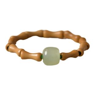 和田玉戒指女男小众竹节水晶玉石玛瑙情侣对戒素圈朱砂自律玉戒指