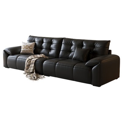 DDC意式黑色真皮沙发大黑熊直排