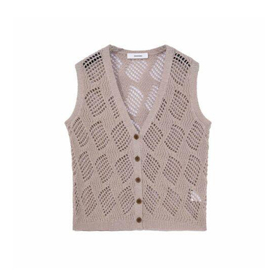 波西风亮片镂空V领针织马甲