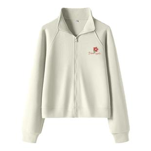 KWV真维斯灰绿色卫衣外套女2026新款春季立领时尚运动开衫上衣女