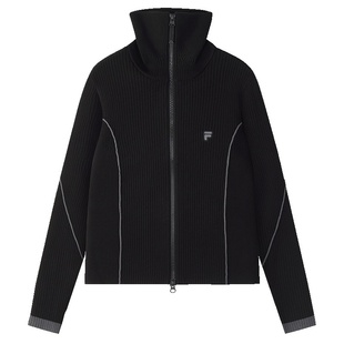 FILA FUSION斐乐潮牌编织外套女2025冬新款时尚修身高领毛衣开衫