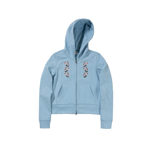 UNRETRO复古花朵刺绣修身小版型连帽卫衣女辣妹风修身开衫外套