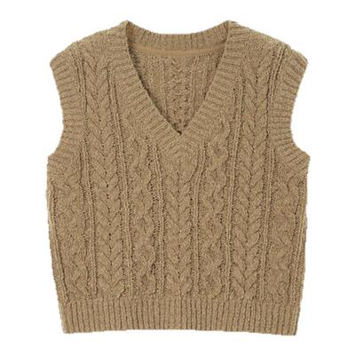 绞花纹理羊毛针织马甲背心