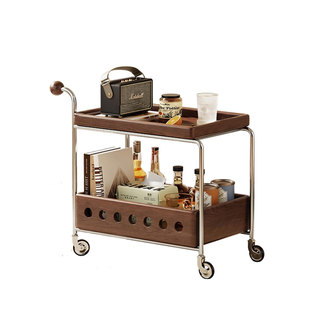 中古风沙发边几可移动床头柜置物架小推车复古实木茶几客厅不锈钢