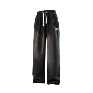 黑色休闲裤男春季灯芯绒裤子直筒运动裤宽松胖子加肥加大加大男装