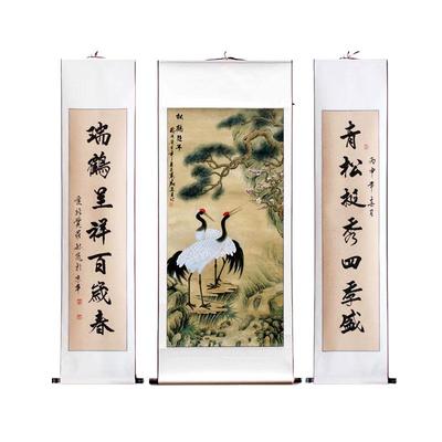 农村松鹤呈祥延年已裱包邮中堂画