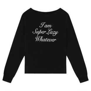 APINK吴夏荣同款lazyz2025秋季新款一字肩长袖T恤显瘦字母上衣女