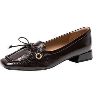 natursun复古方头乐福鞋女士春季女鞋法式优雅气质一脚蹬深口单鞋