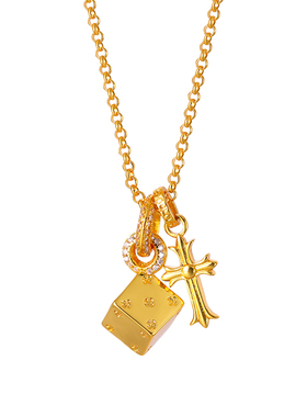 金色方块十字架吊坠项链