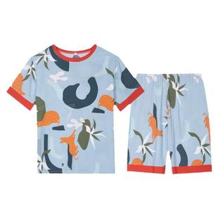 夏季新款甜美睡衣女生套装胖MM日系短袖纯棉绸可外穿人造棉家居服