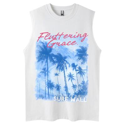 涂鸦风景印花无袖背心宽松情侣