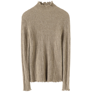 冬凤凰2024新款100%纯羊绒衫女半高领木耳领边修身打底针织衫毛衣