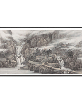 新中式山水靠山图沙发背景墙画