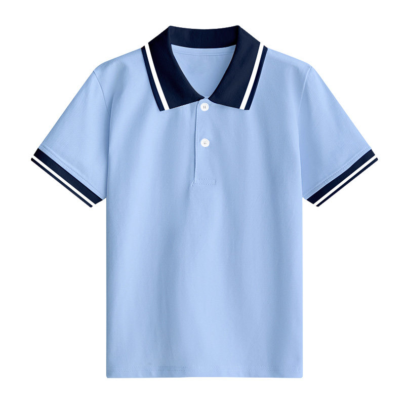 25浅蓝色夏季装园服儿童短袖polo衫小学生校服短袖T恤男童体班服
