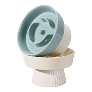 新品猫碗陶瓷慢食碗猫咪碗狗狗防噎高脚护颈防打翻宠物碗大口径碗