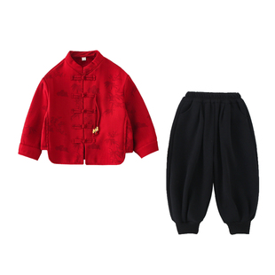 新中式男童拜年服红色新年唐装2026新款国风套装儿童喜庆过年衣服