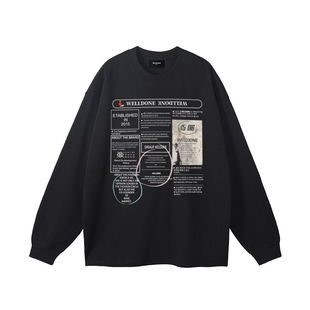 waikei we11done涂鸦印花长袖T恤男女小众潮牌学生情侣打底衫秋冬