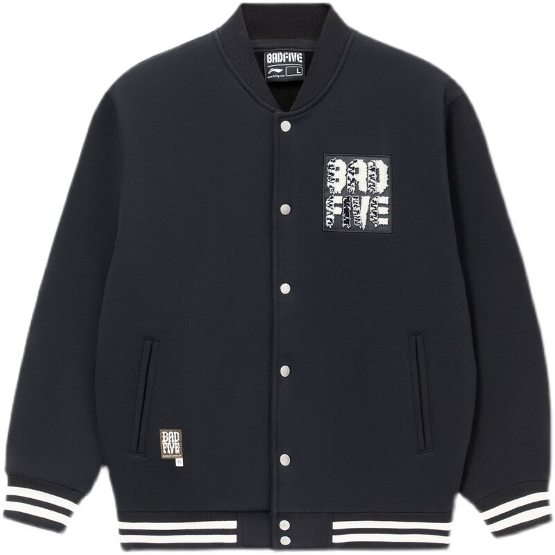 中国李宁刺绣文字印花休闲棒球服开衫百搭运动加绒外套 AJDS039