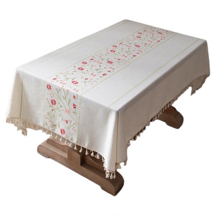 高档防水餐桌布棉麻布艺白色小碎花田园法式刺绣高级新款台布盖布