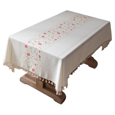 绣花刺绣田园小碎花棉麻餐桌布布