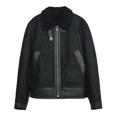 MCS美式休闲皮毛一体真皮皮衣男