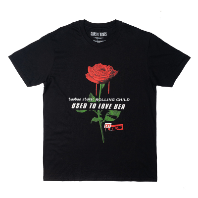 vintage枪炮玫瑰花现行短袖t恤