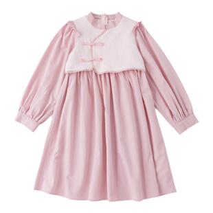 皇室童缘旗舰店女童国风连衣裙儿童春季新款女孩粉色新中式裙