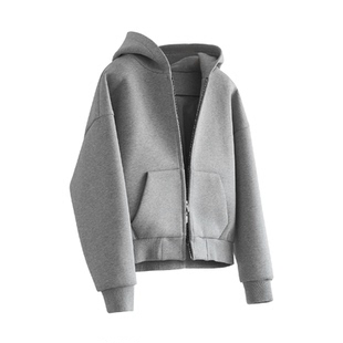 美式硬挺短款拉链连帽卫衣春季空气层不软塌挺括外套男女情侣款