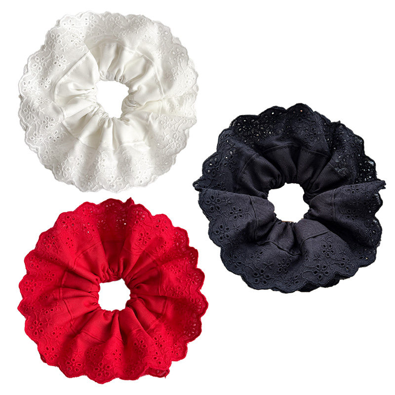 ins法式韩系双层博主复古红色大发圈蕾丝边头花格子发绳发饰超大