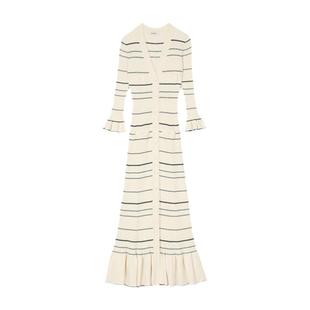 SANDRO2025秋冬女装法式优雅气质撞色条纹V领修身长款针织连衣裙