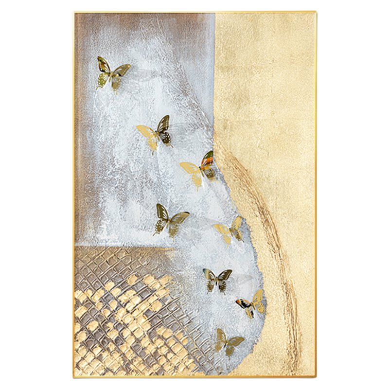 轻奢蝴蝶画入户玄关大装饰画金箔